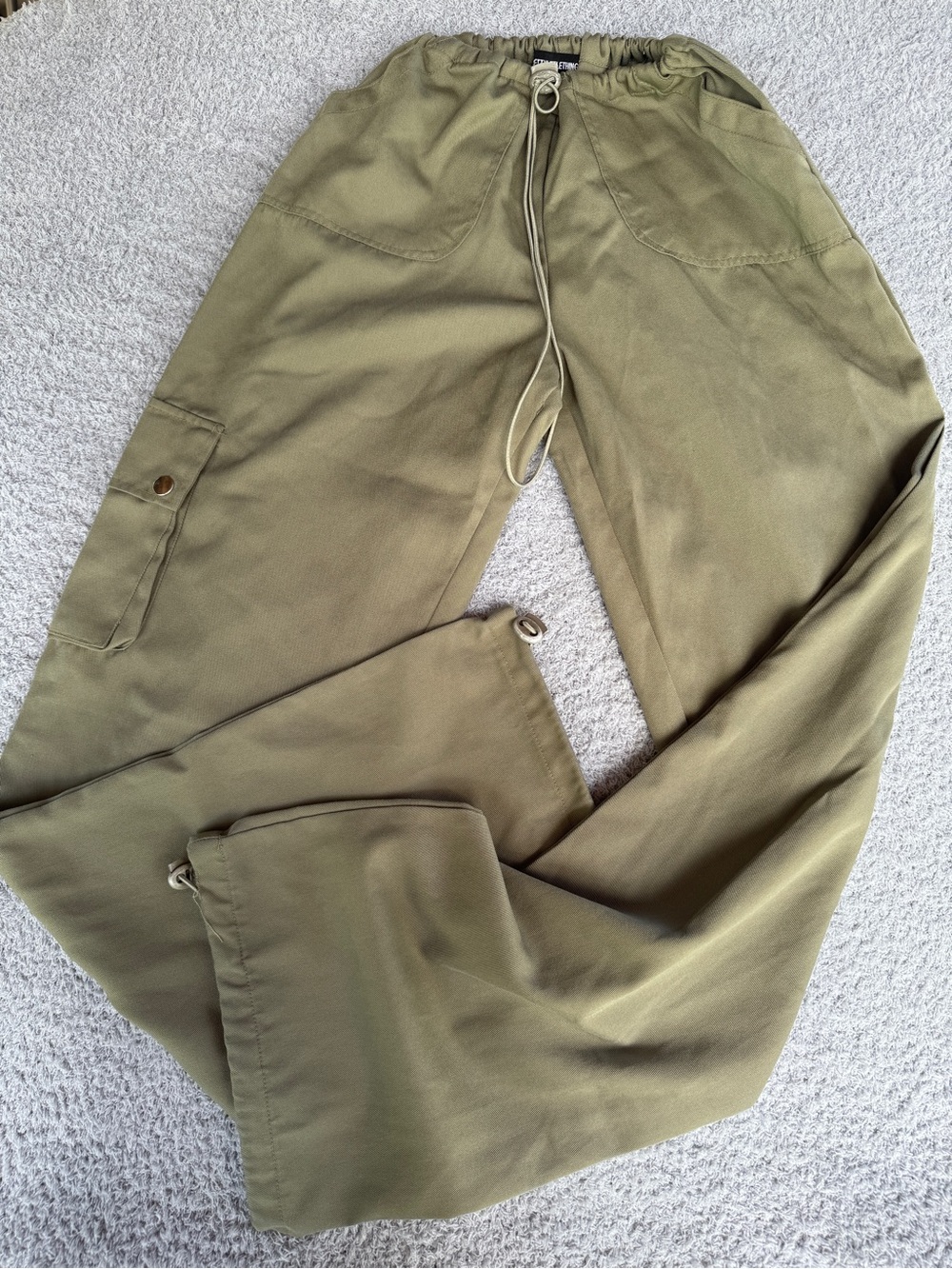 Women's Olive Green Cargo Drawstring Pants